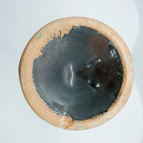 Vintage Orange & Dark Brown/Black  Drip Glaze Vase - Picture 6 of 6